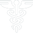 Lineart image of a caduceus: a staff with wings intertwined by two snakes